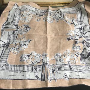 VINTAGE 50'S PRINT HANKERCHIEF IN COTTON 19TH CENTURY FIGURES